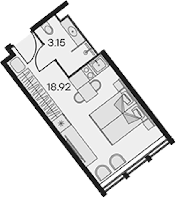 Квартира студия 22.07 м², 11/15 эт., Апарт-отель «Апарт-отель 25-7 Заневский»
